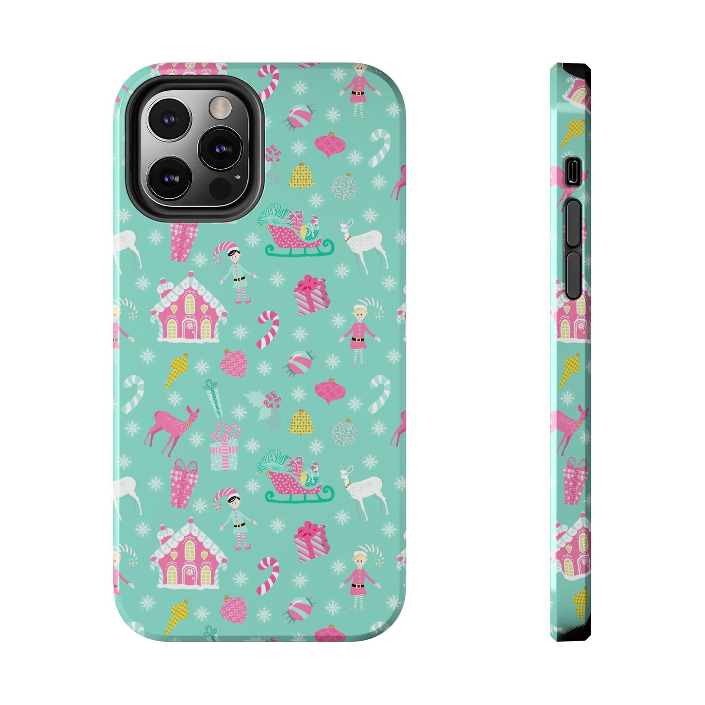 Pastel Christmas on Turquoise Tough Phone Cases