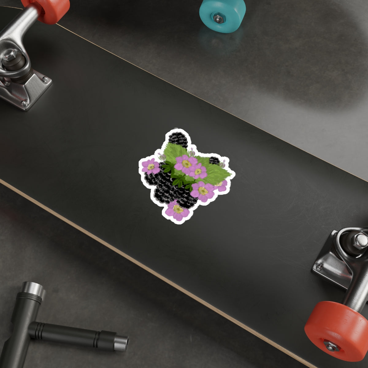 Blackberry Patch - Blackberries with Leaves and Flowers Die Cut Sticker