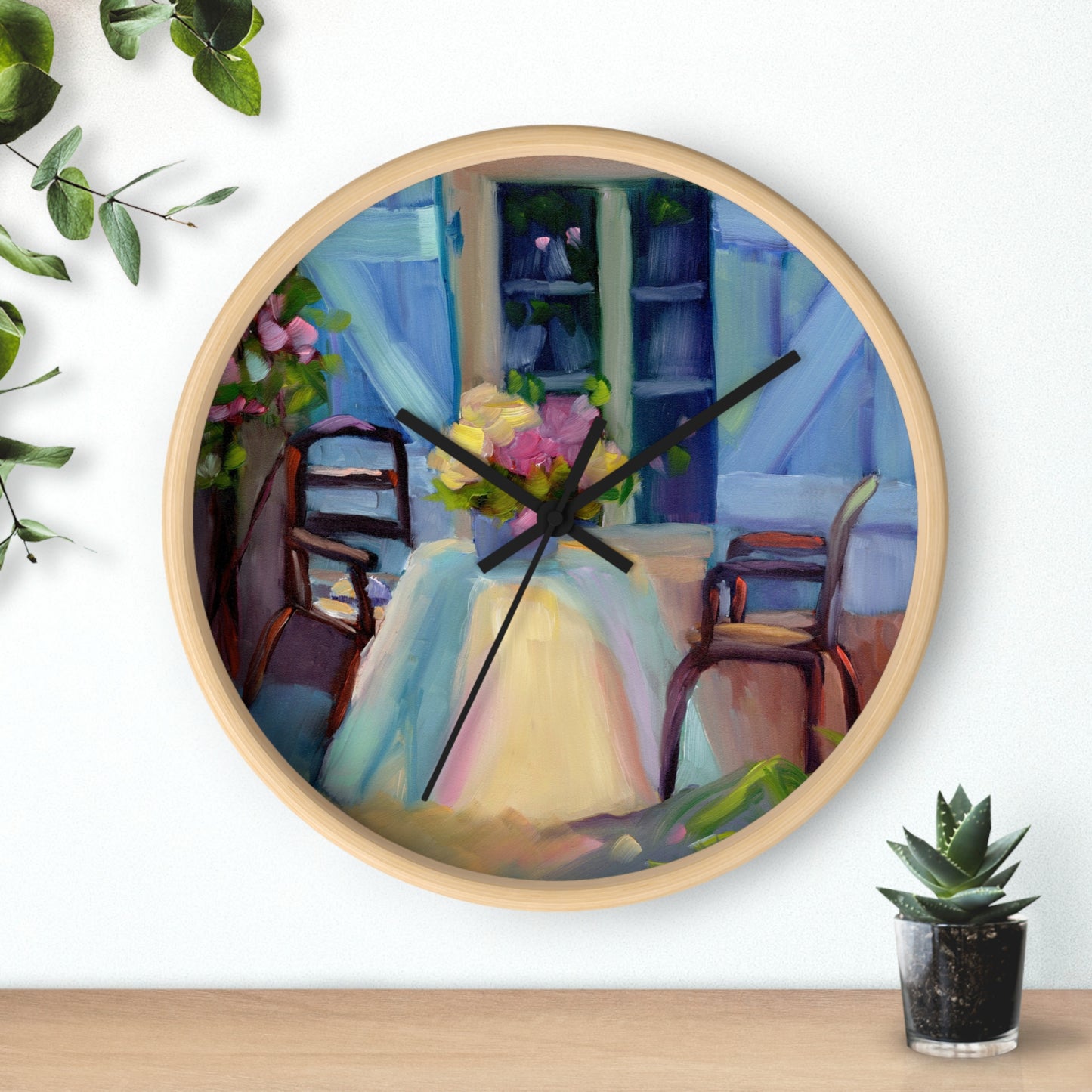 Impressionist Dining Wall Clock — Floral Table Scene Home Decor
