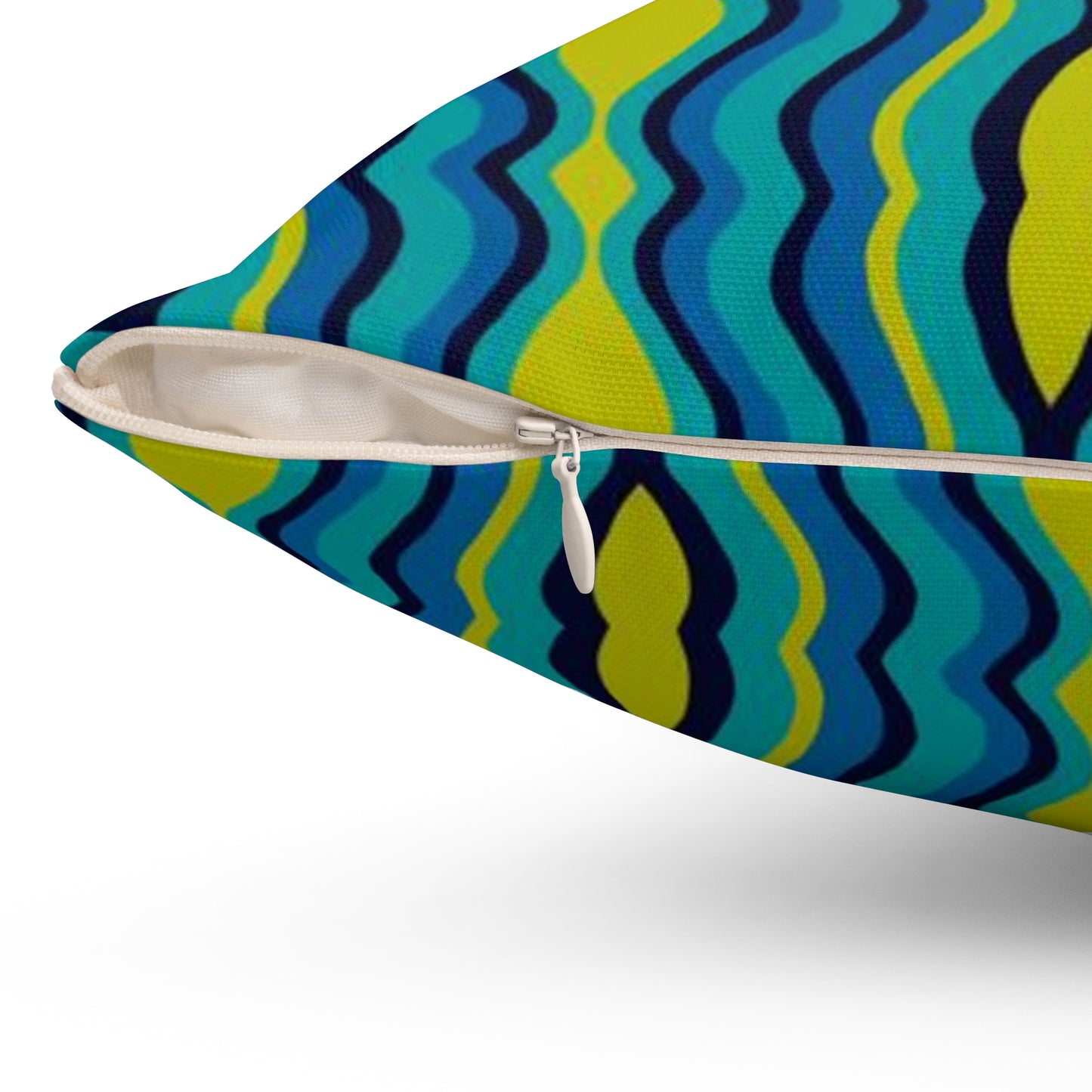 Boho Psychadelic Wavy Stripes Square Spun Polyester Pillow