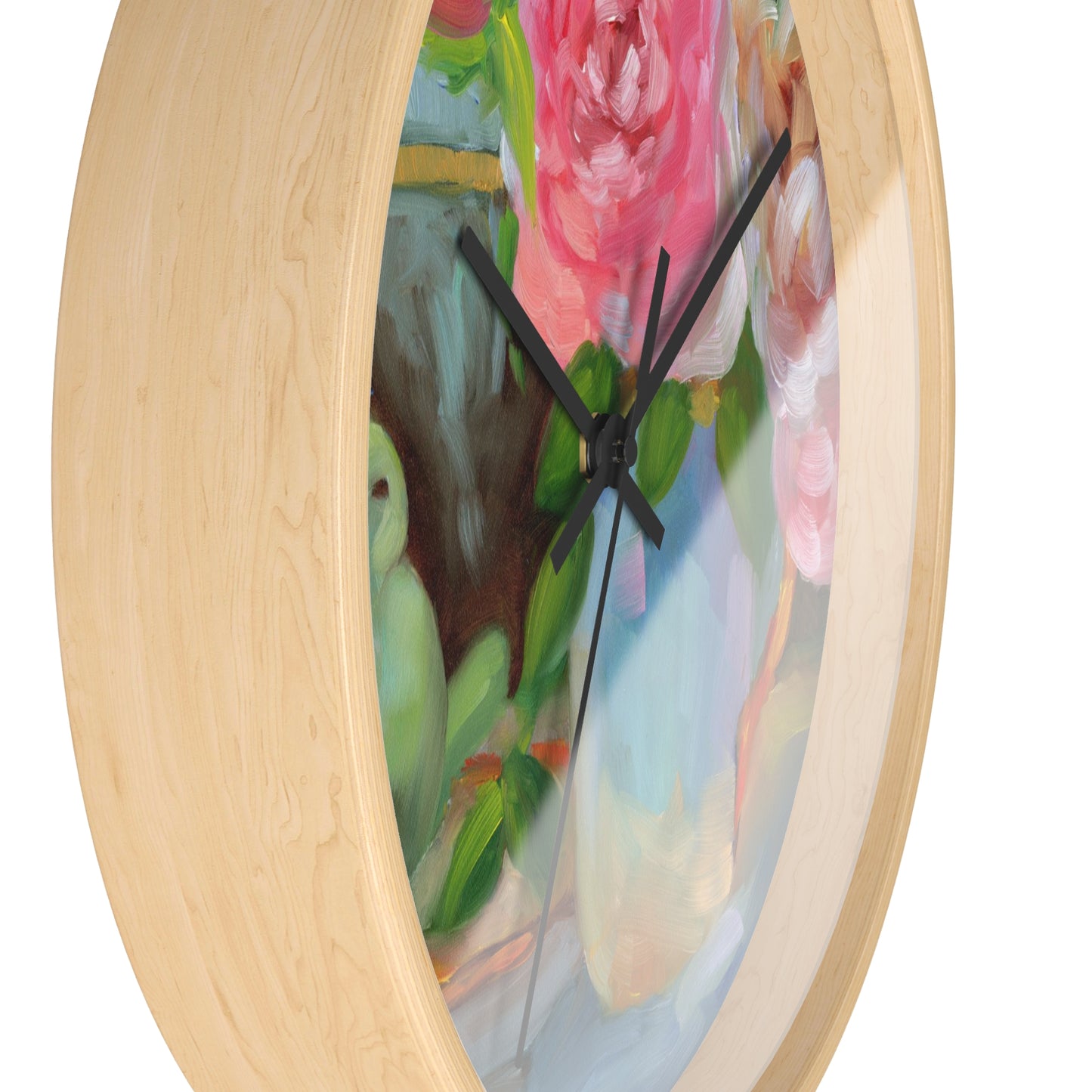 Floral Parrot Wall Clock — Pink Roses & Bird Still Life Home Decor