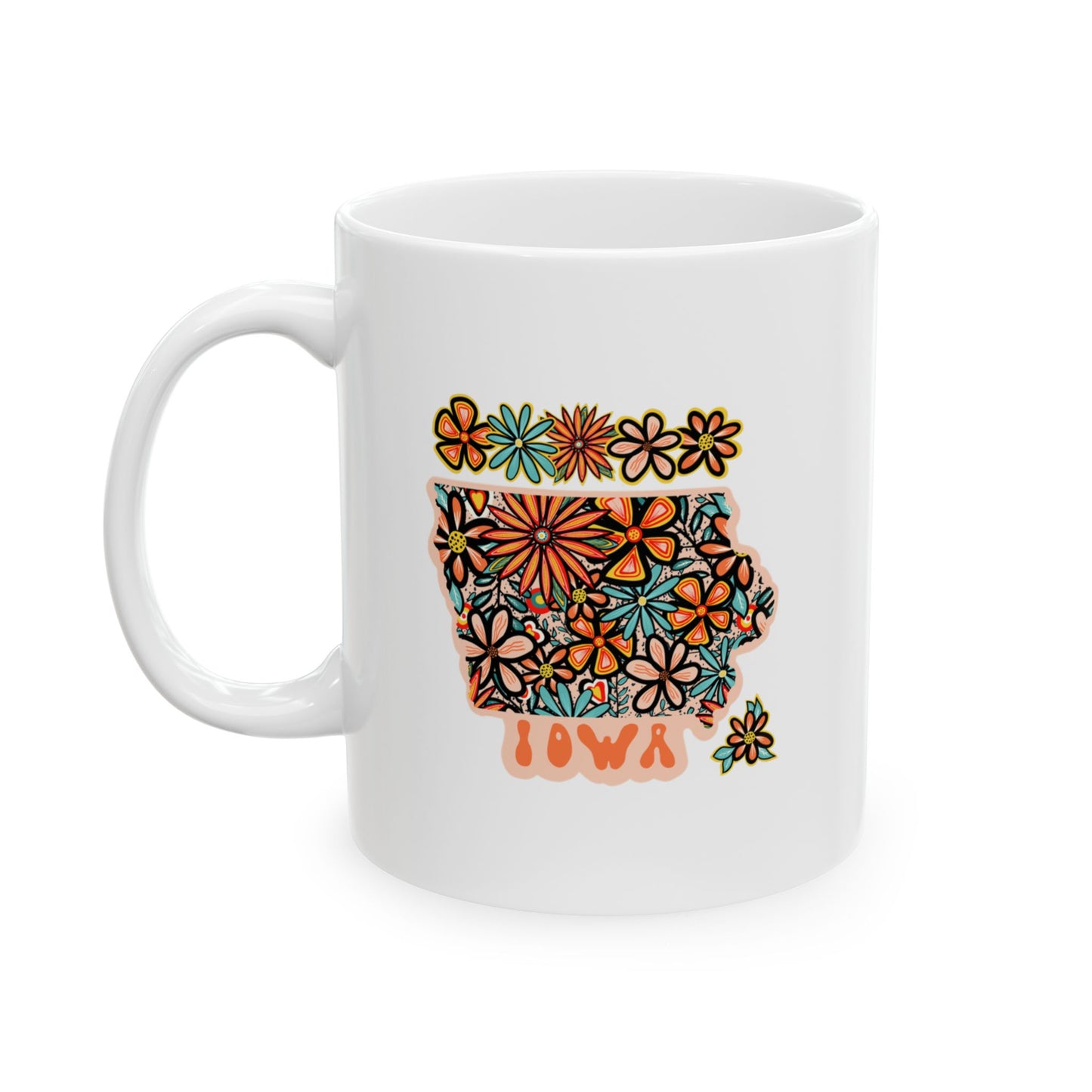 Retro 70s Flowers Iowa Ceramic Mug 11 oz and 15 oz