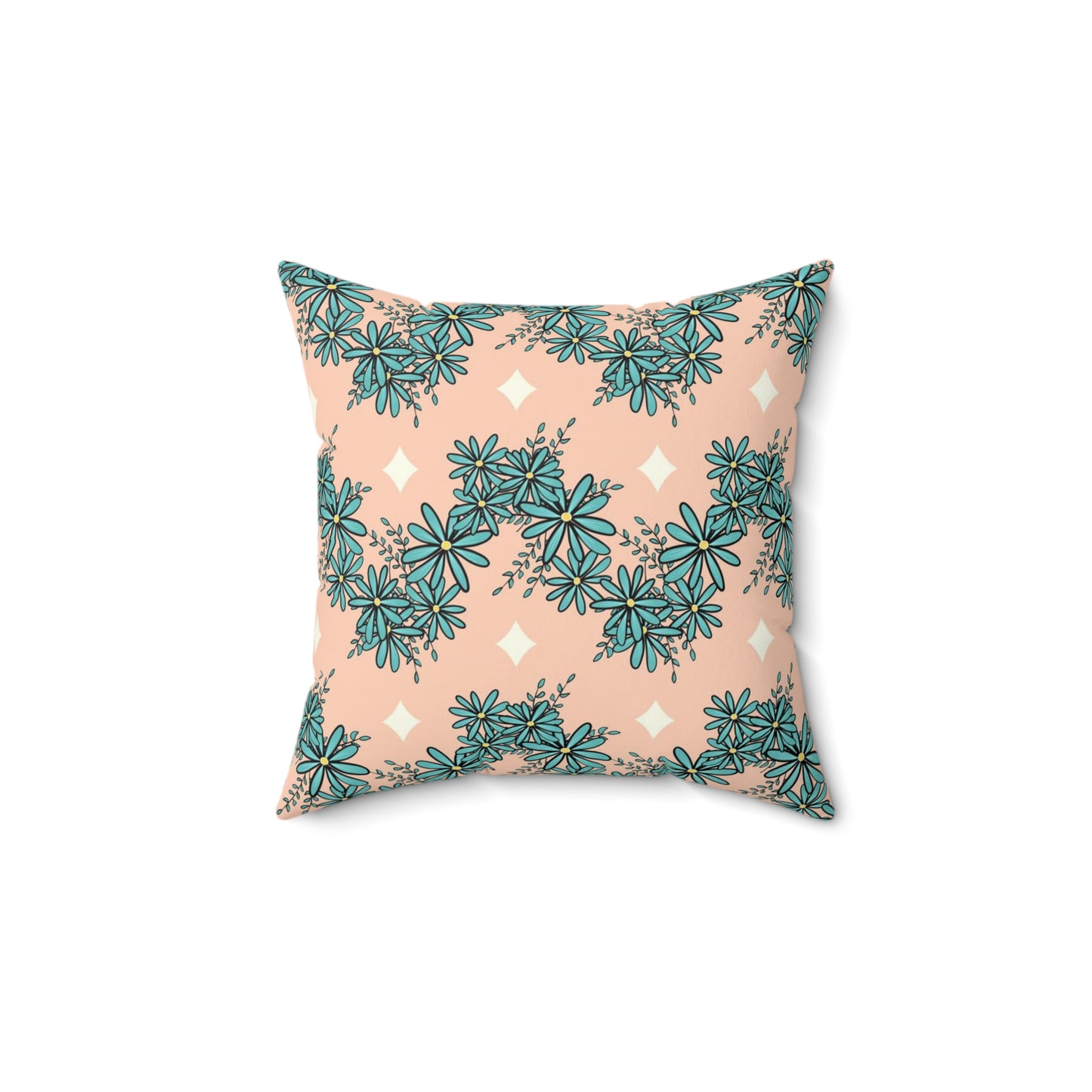 Blue Daisies Zig Zag Stripes Spun Polyester Square Pillow