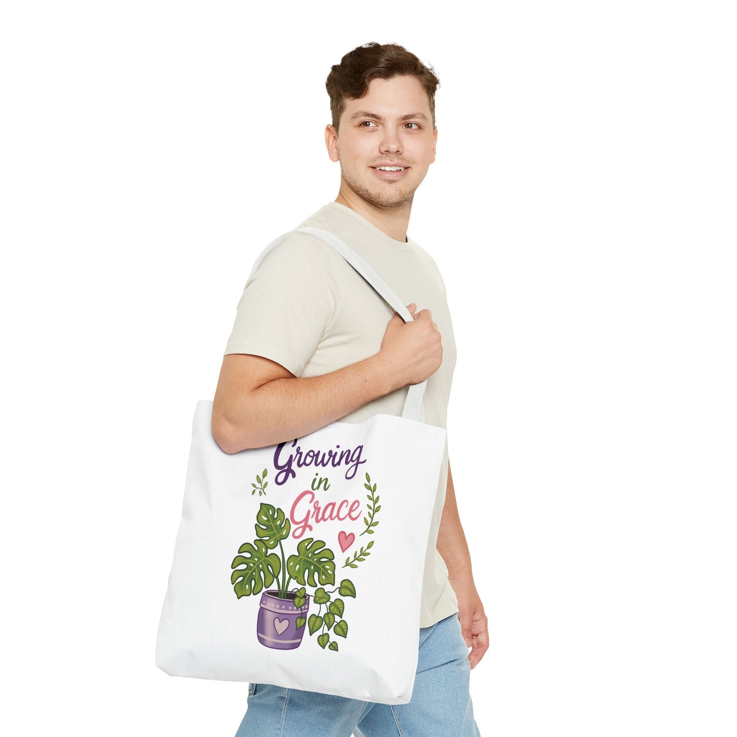 Growing in Grace Plant Tote Bag – Floral Monstera Illustration, Inspirational Gift