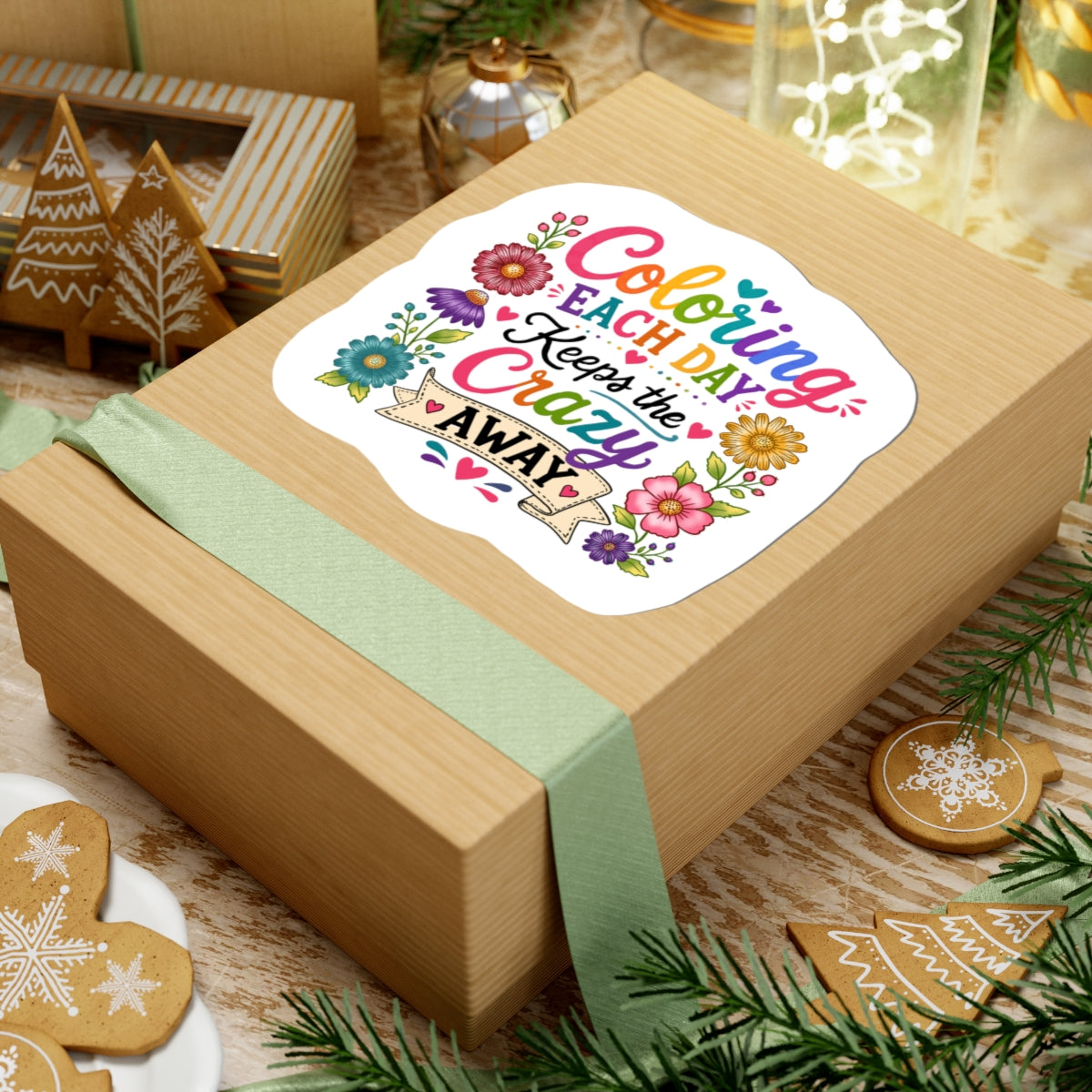 Coloring Each Day Keeps the Crazy Away Sticker — Floral Inspirational Kiss-Cut Sticker