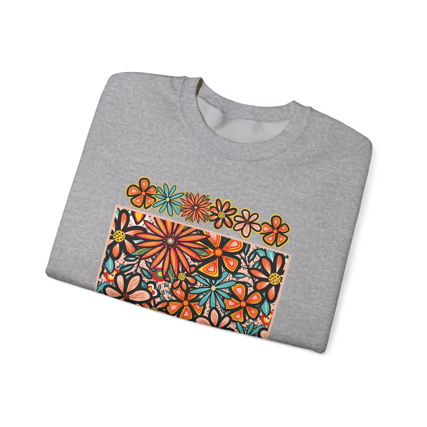 Retro 70s Flowers Wyoming State Design — Heavy Blend™ Crewneck Sweatshirt