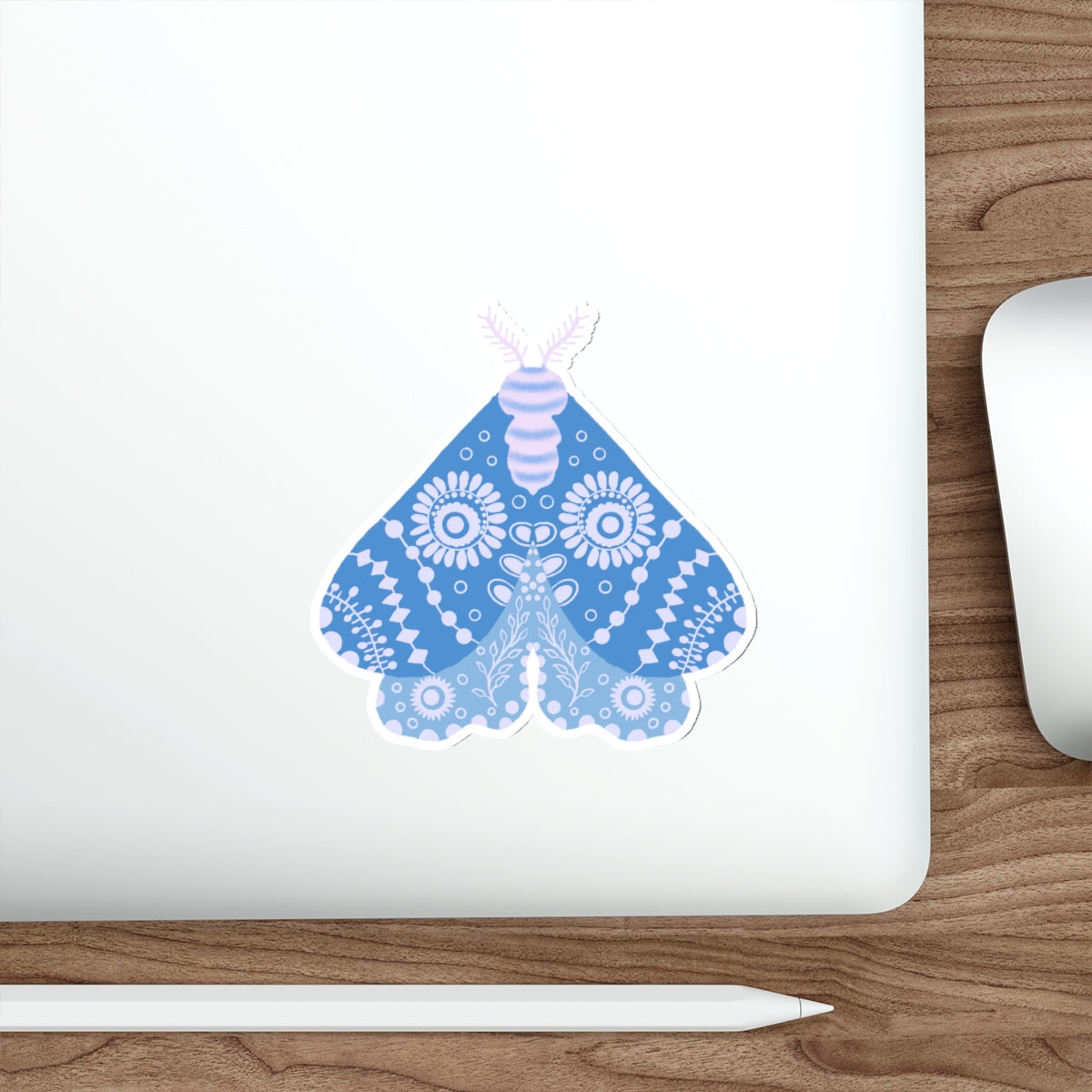 Folk Art Moth in Blue Die Cut Sticker