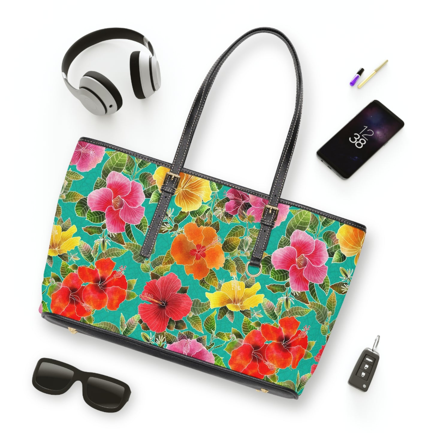 Hibiscus Garden Faux Leather Shoulder Bag