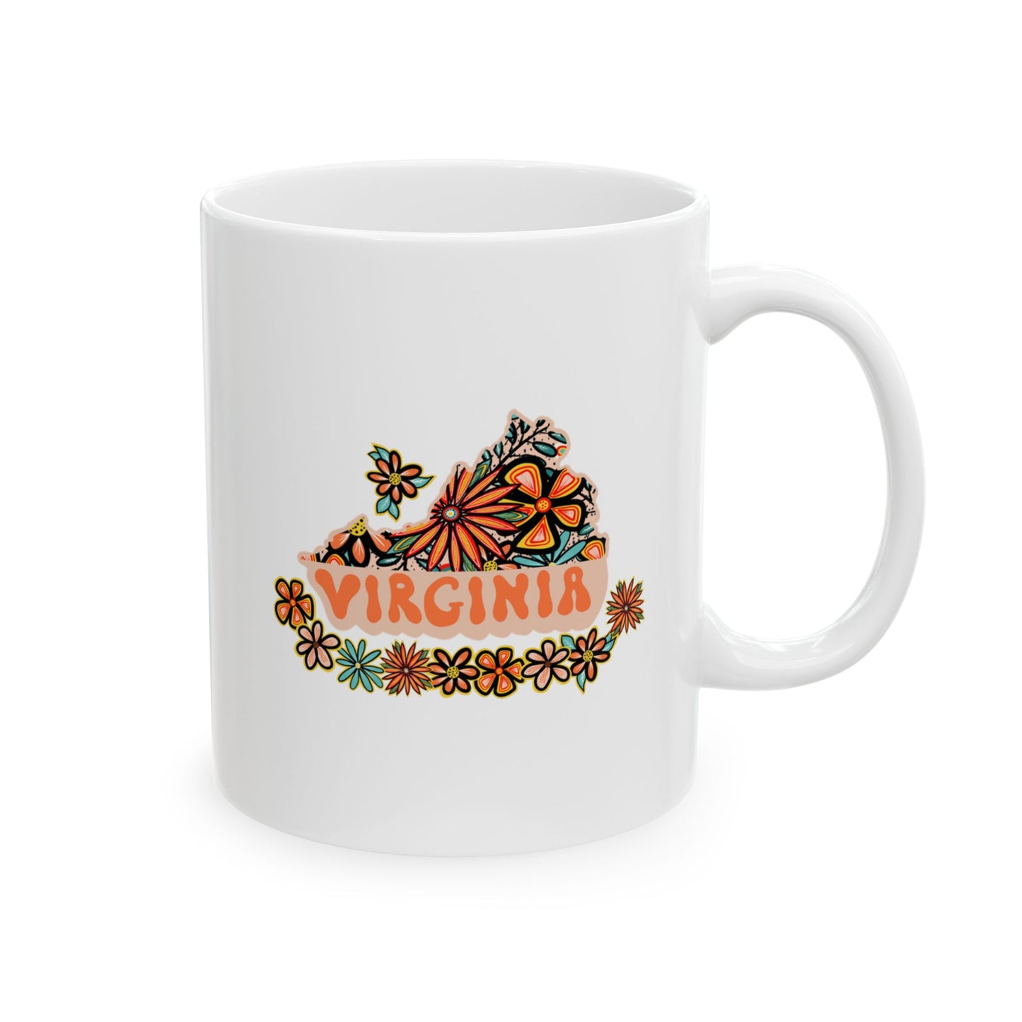 Retro 70s Flowers Virginia Ceramic Mug 11 oz and 15 oz