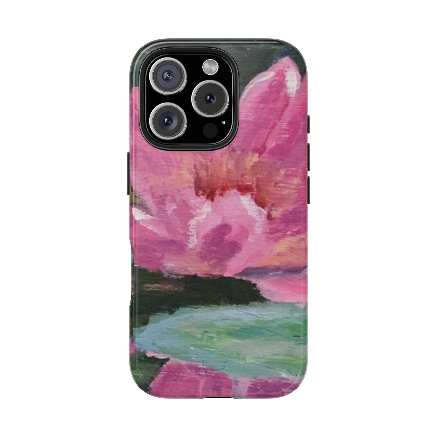 Pink Water Lily on Turquoise Lily Pad Tough Phone Cases