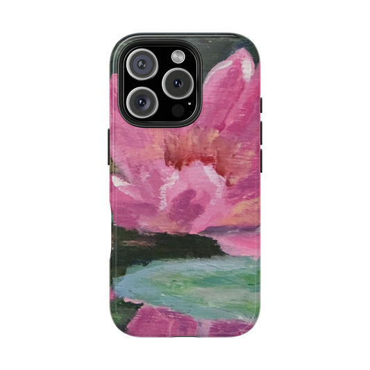 Pink Water Lily on Turquoise Lily Pad Tough Phone Cases