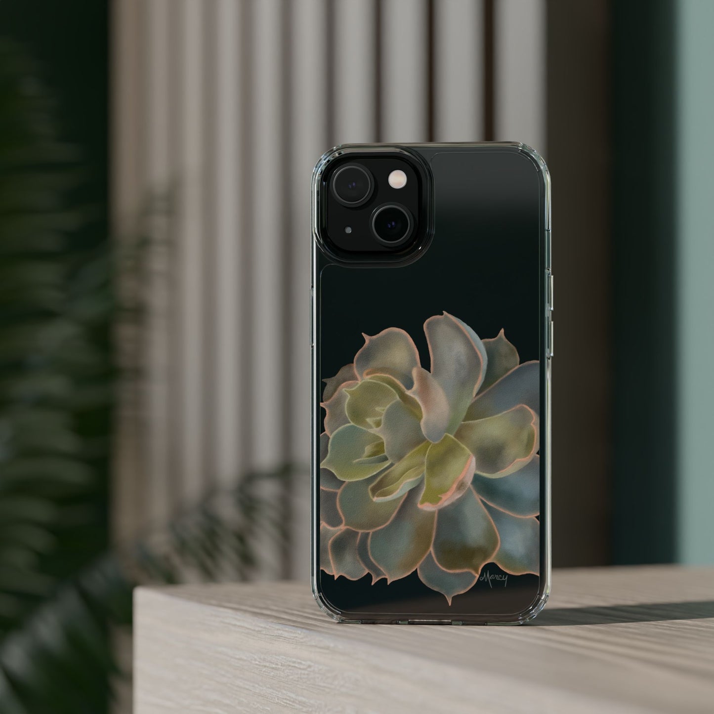 Gray and Green Succulent Clear Cases