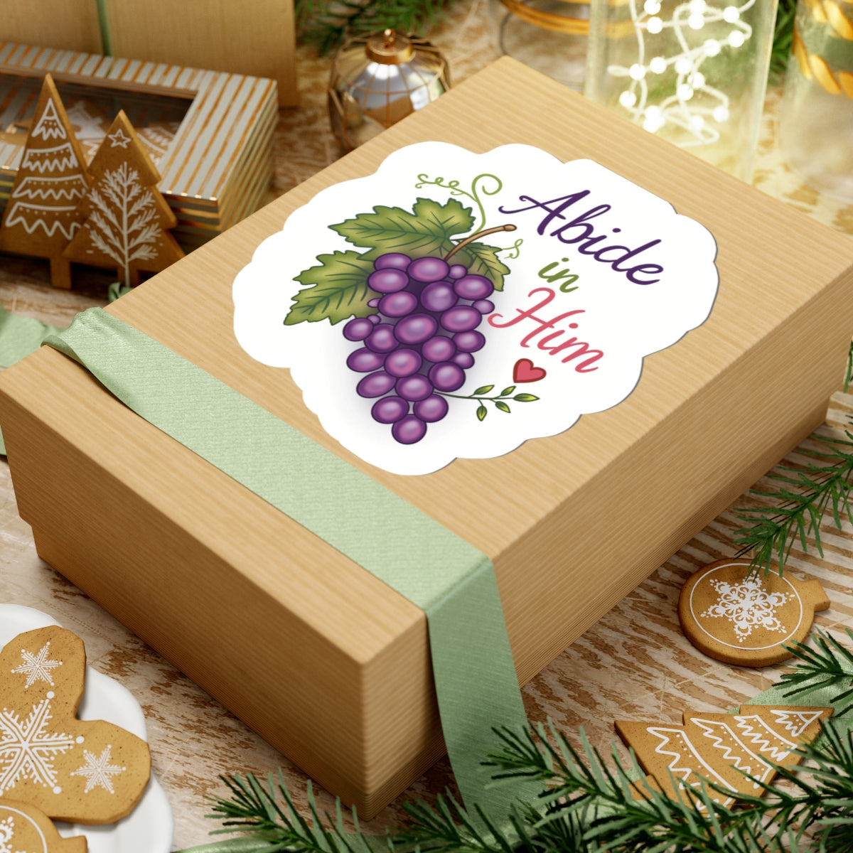 Abide in Him Grapes Sticker — Christian Faith Kiss-Cut Vinyl Sticker