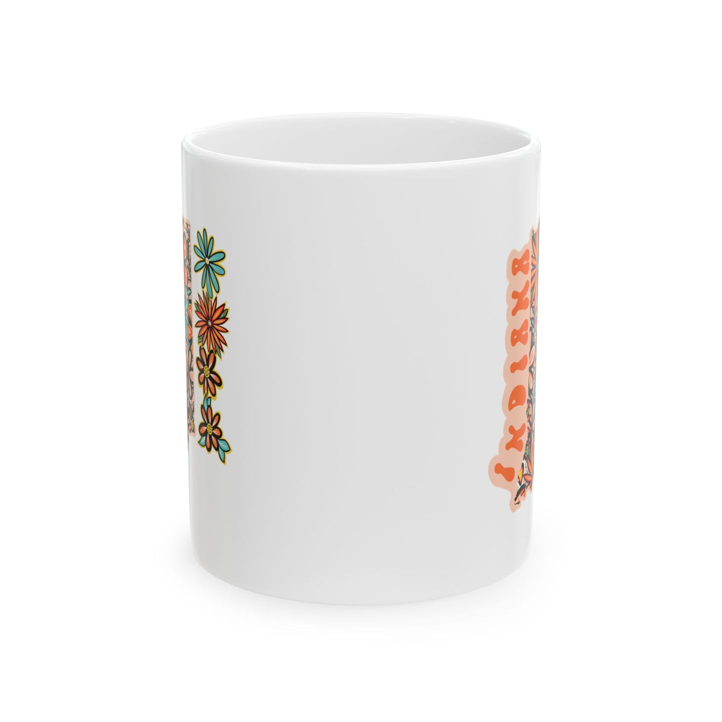 Retro 70s Flowers Indiana Ceramic Mug 11 oz and 15 oz