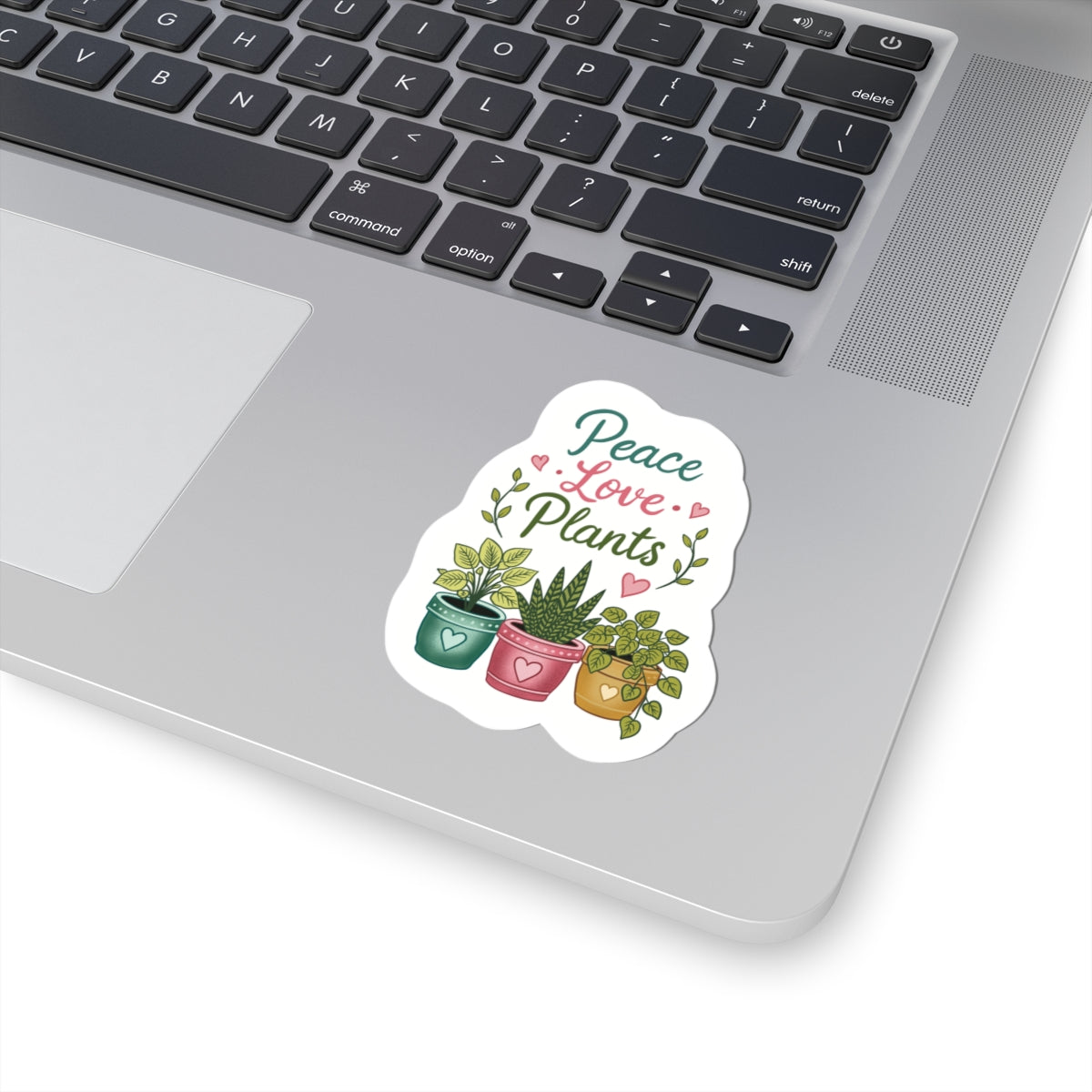 Peace Love Plants Sticker — Cute Potted Plant Kiss-Cut Vinyl Sticker