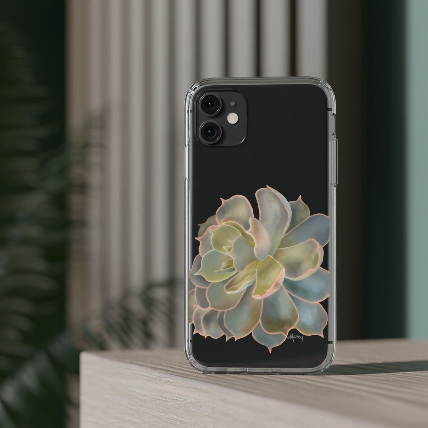 Gray and Green Succulent Clear Cases