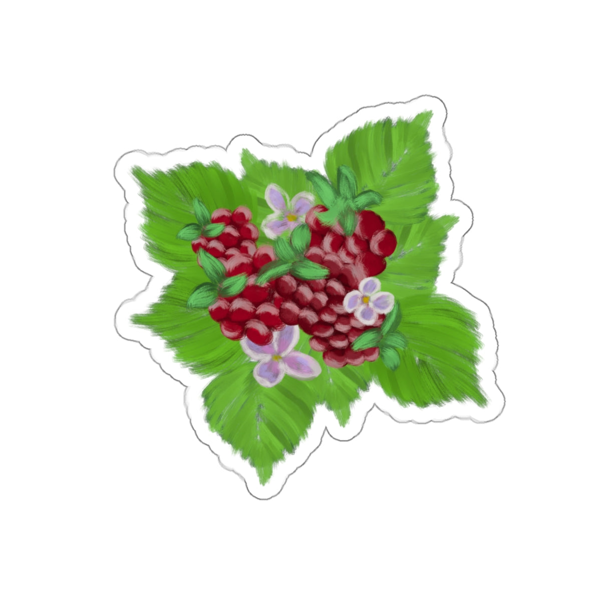 Raspberry Patch - Raspberries with Leaves and Flowers Die Cut Sticker