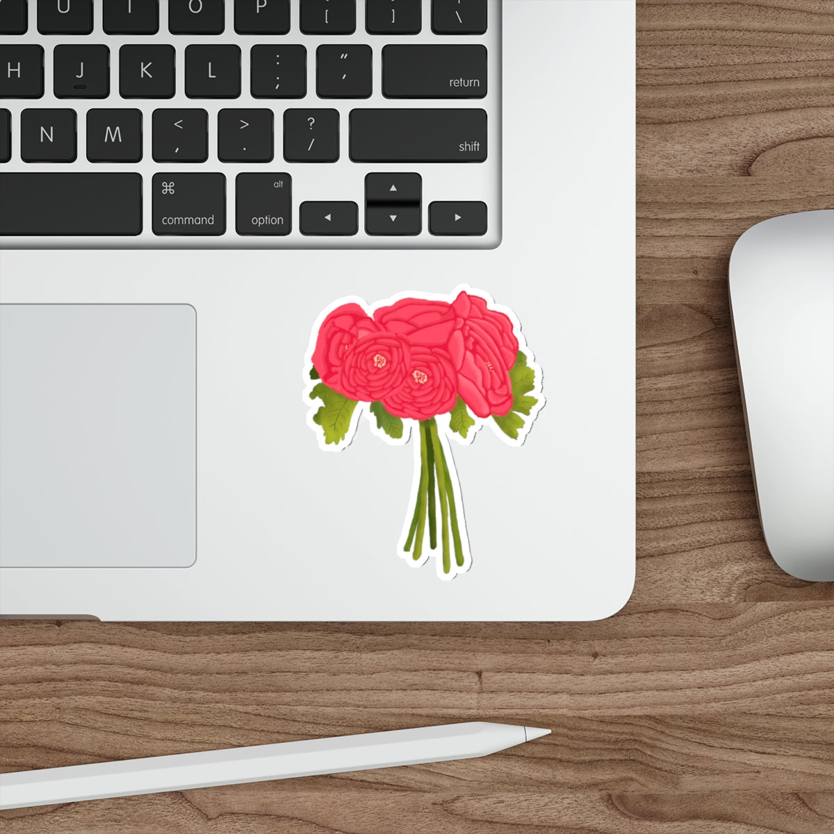 Red Ranunculus Bouquet Die Cut Sticker