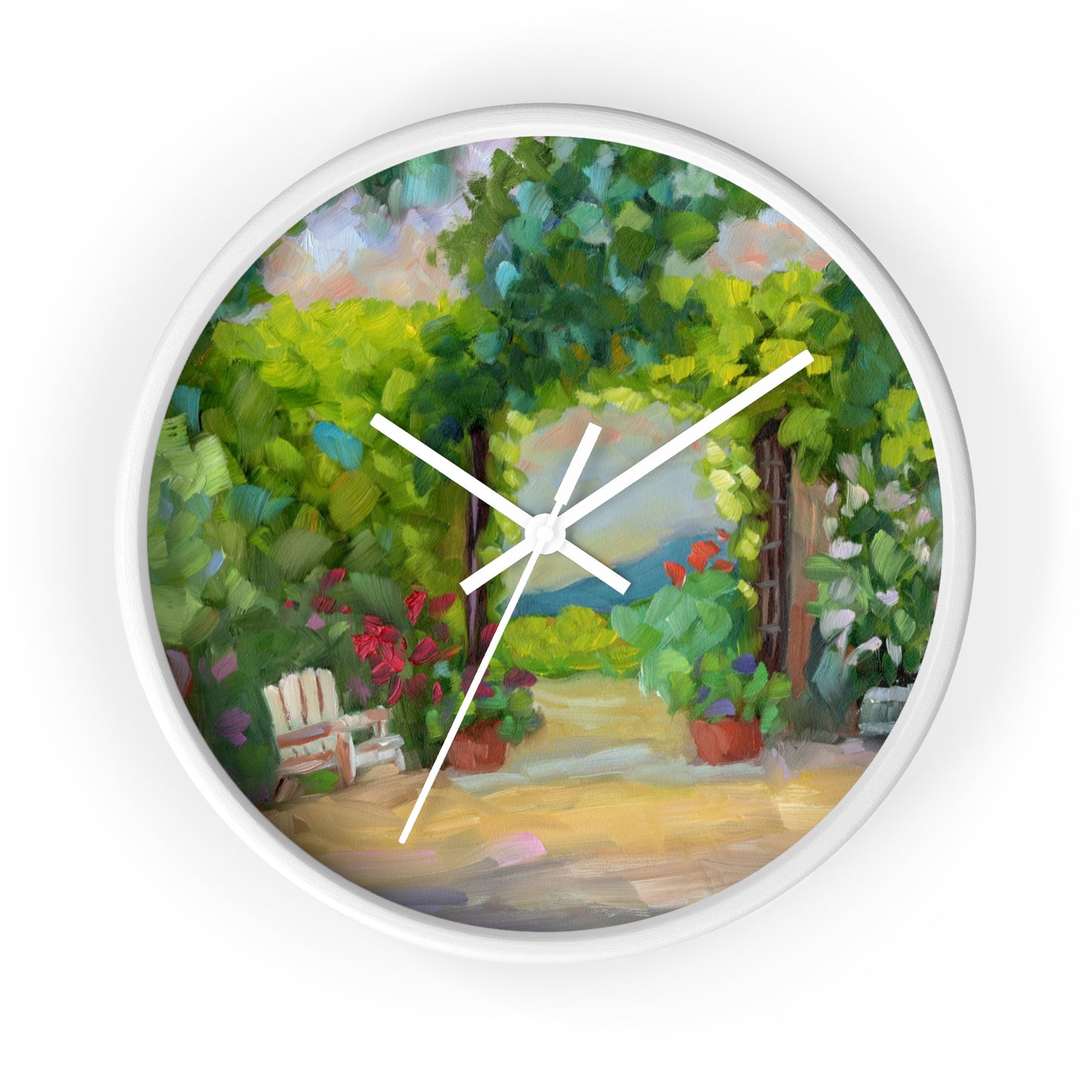 Garden Path Wall Clock — Peaceful Floral Patio Scene Decorative Clock