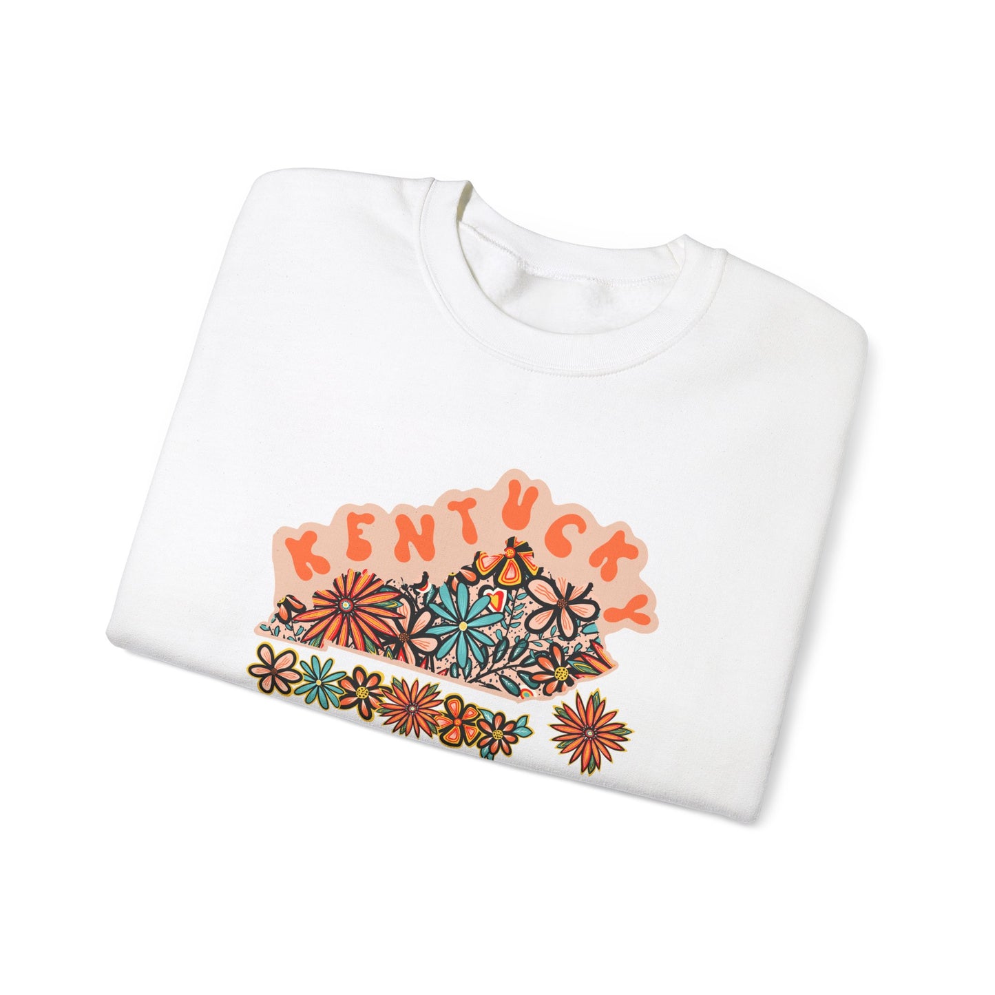 Retro 70s Flowers Kentucky State Design — Heavy Blend™ Crewneck Sweatshirt