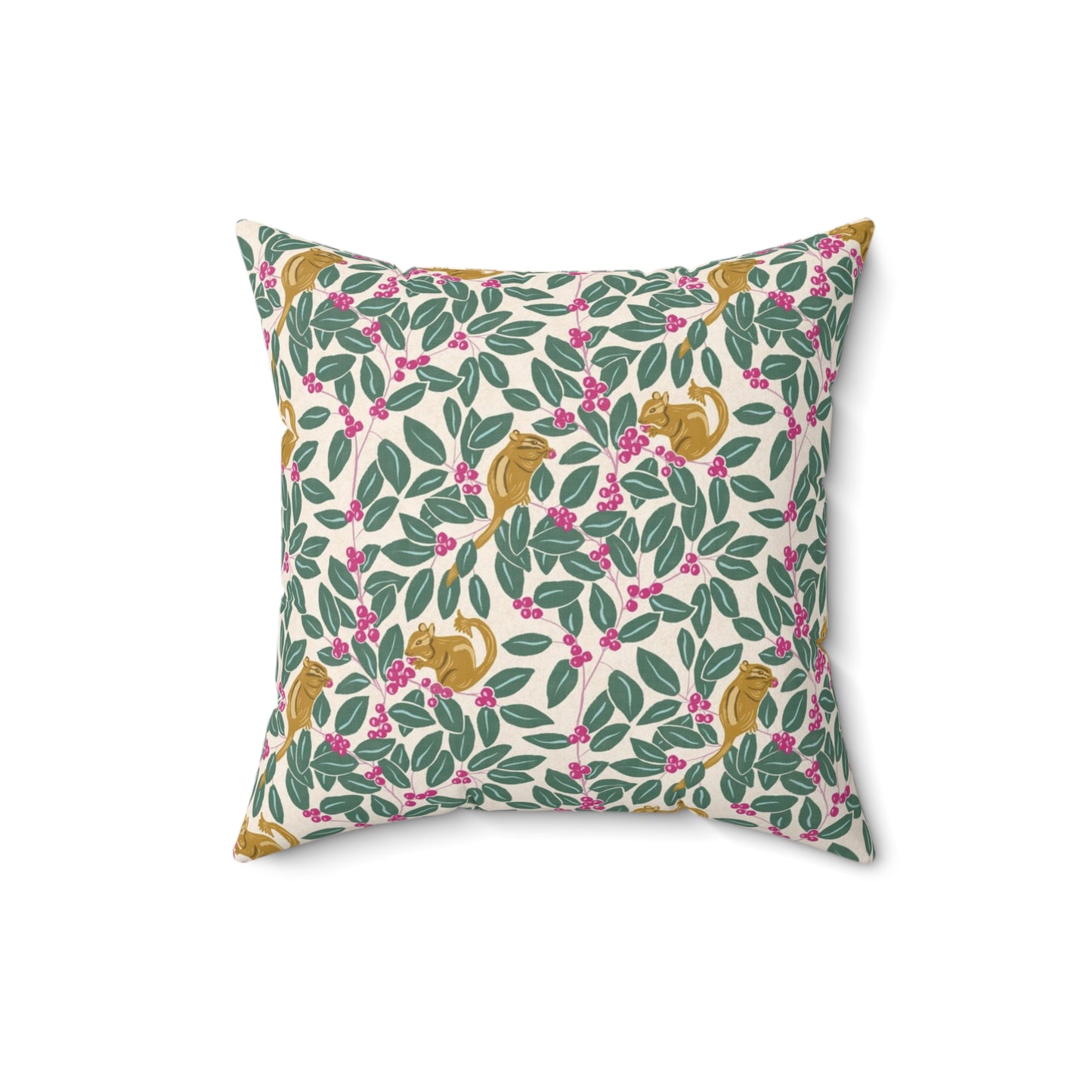 Wintergreen and Chipmunks Spun Polyester Square Pillow