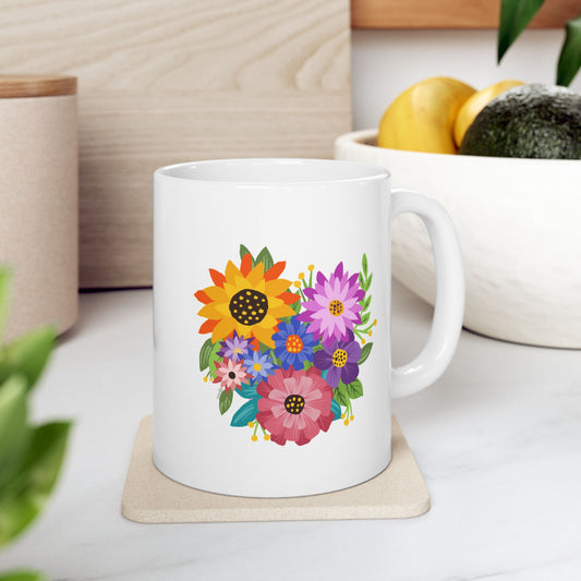 Heart-Shaped Flower Bouquet Ceramic Mug 11oz & 15oz