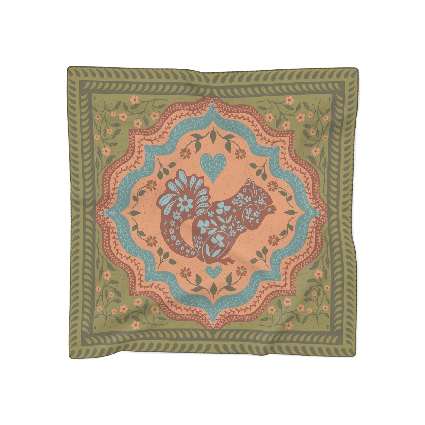 Scandi Woodland Squirrel Square Poly Scarf