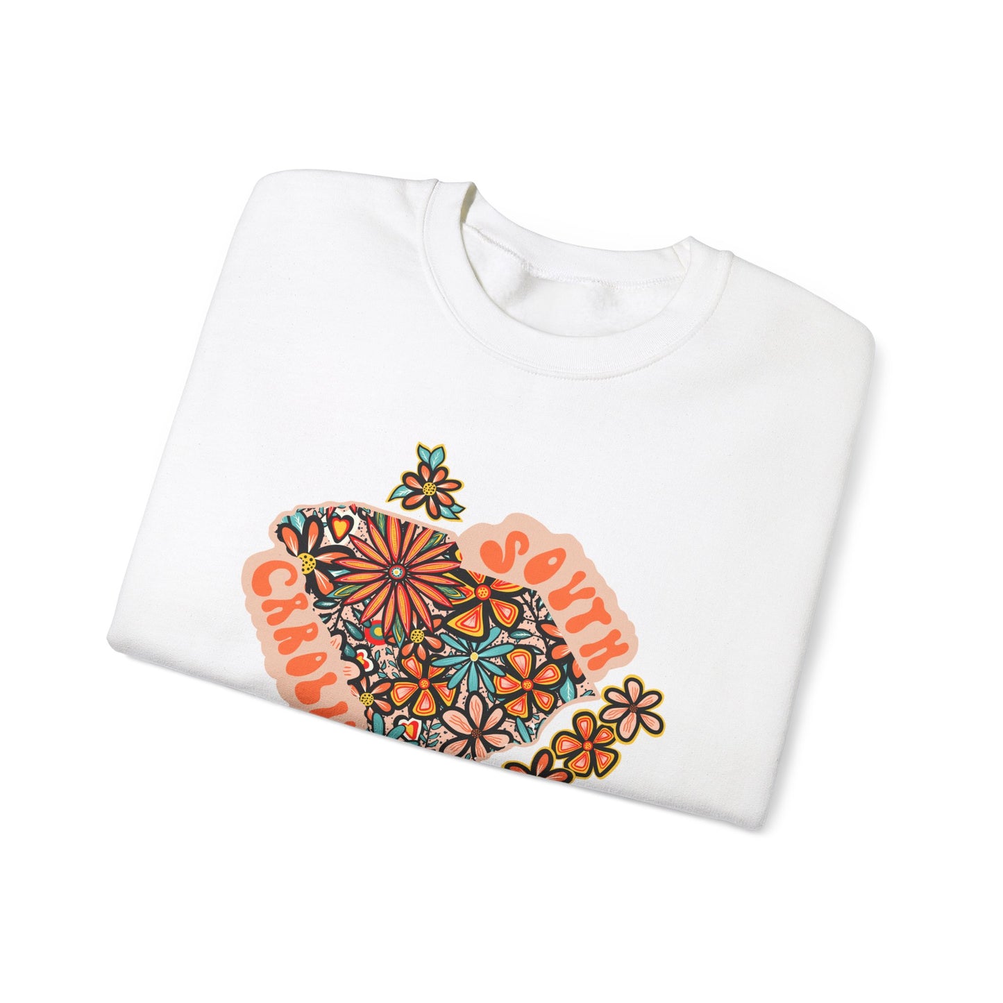 Retro 70s Flowers South Carolina State Design — Heavy Blend™ Crewneck Sweatshirt