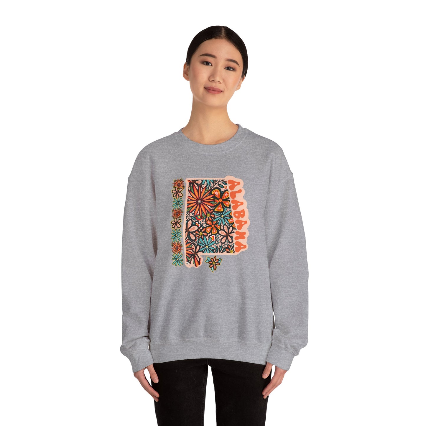 Retro 70s Flowers Alabama State Design — Heavy Blend™ Crewneck Sweatshirt