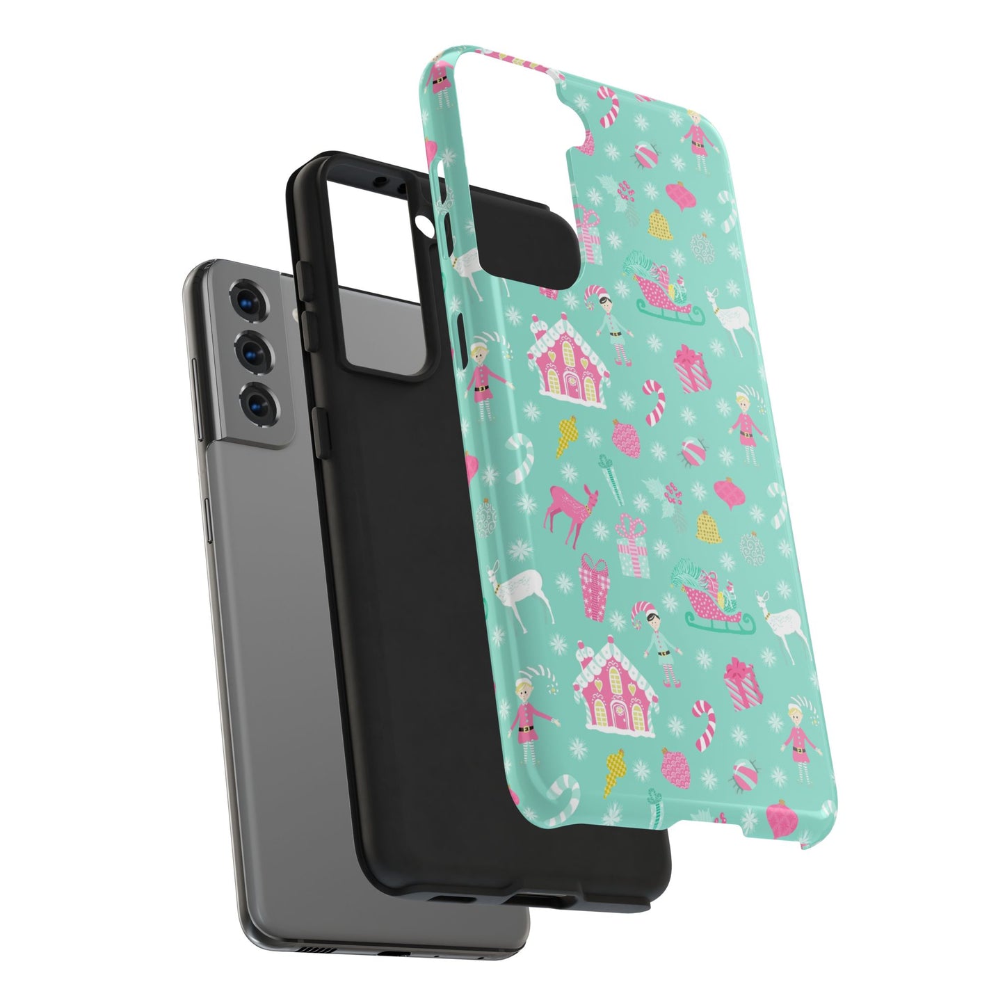 Pastel Christmas on Turquoise Tough Phone Cases