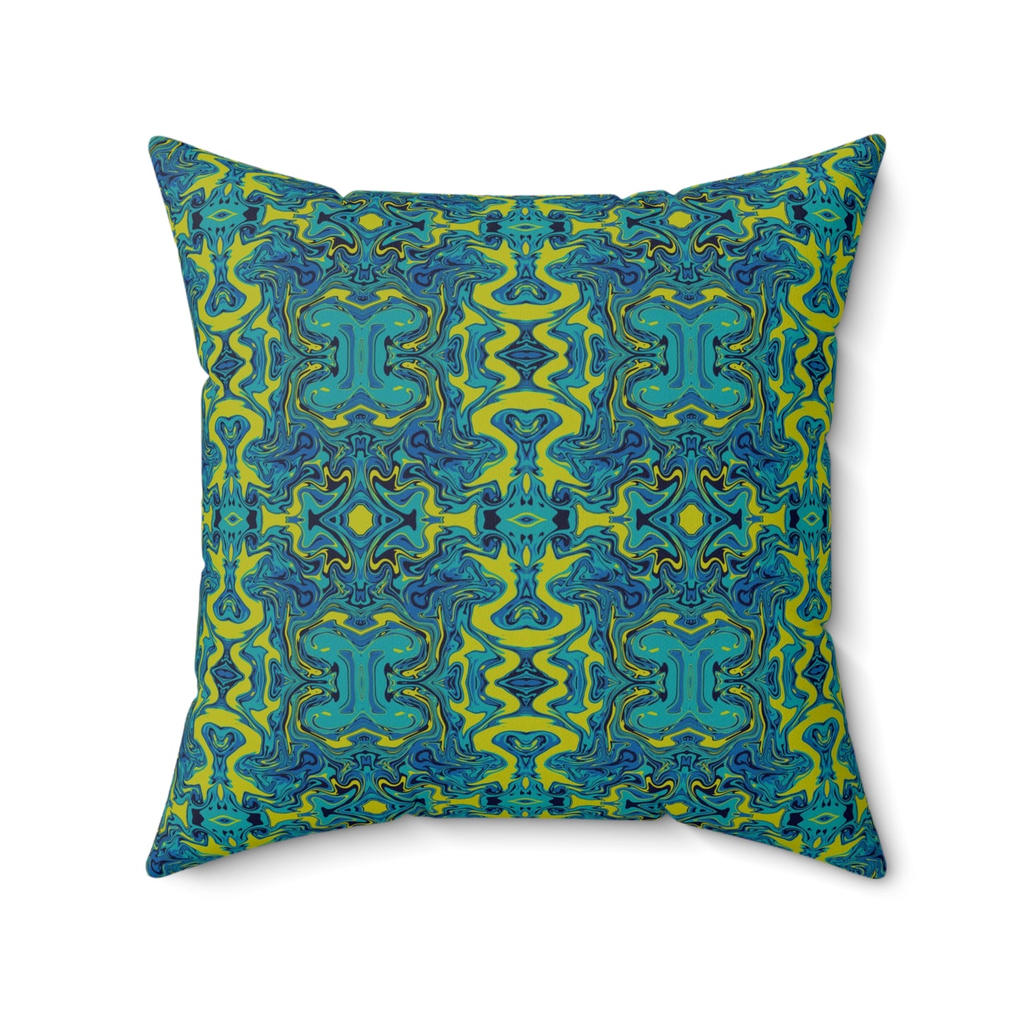 Boho Psychadelic Liquify in blue and green Spun Polyester Square Pillow