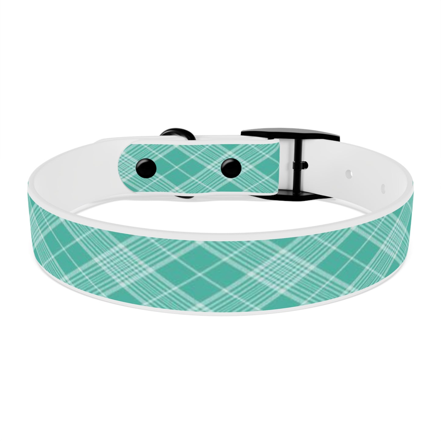 Turquoise and White Plaid Dog Collar