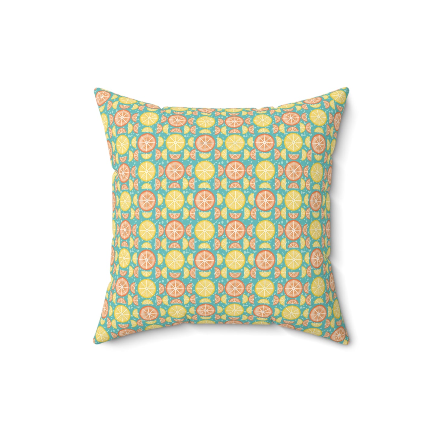 Citrus Slices Geometric Turquoise Pillow