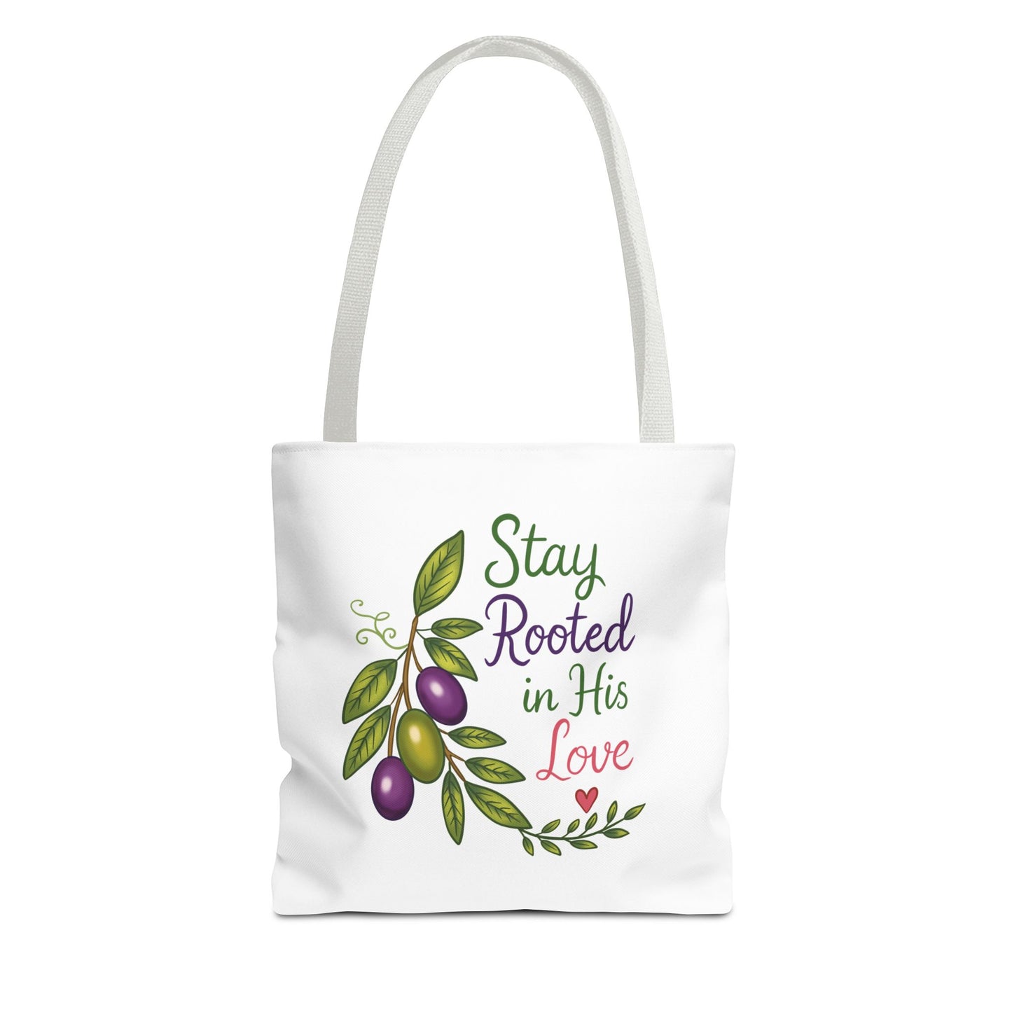 Stay Rooted in His Love Tote Bag — Faith-Based Olive Branch Canvas Tote