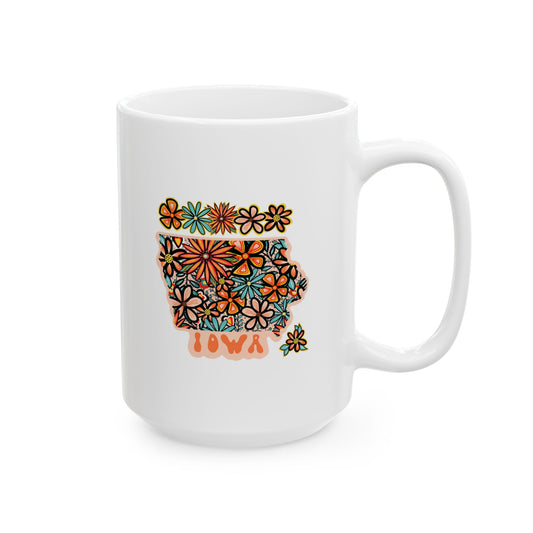 Retro 70s Flowers Iowa Ceramic Mug 11 oz and 15 oz