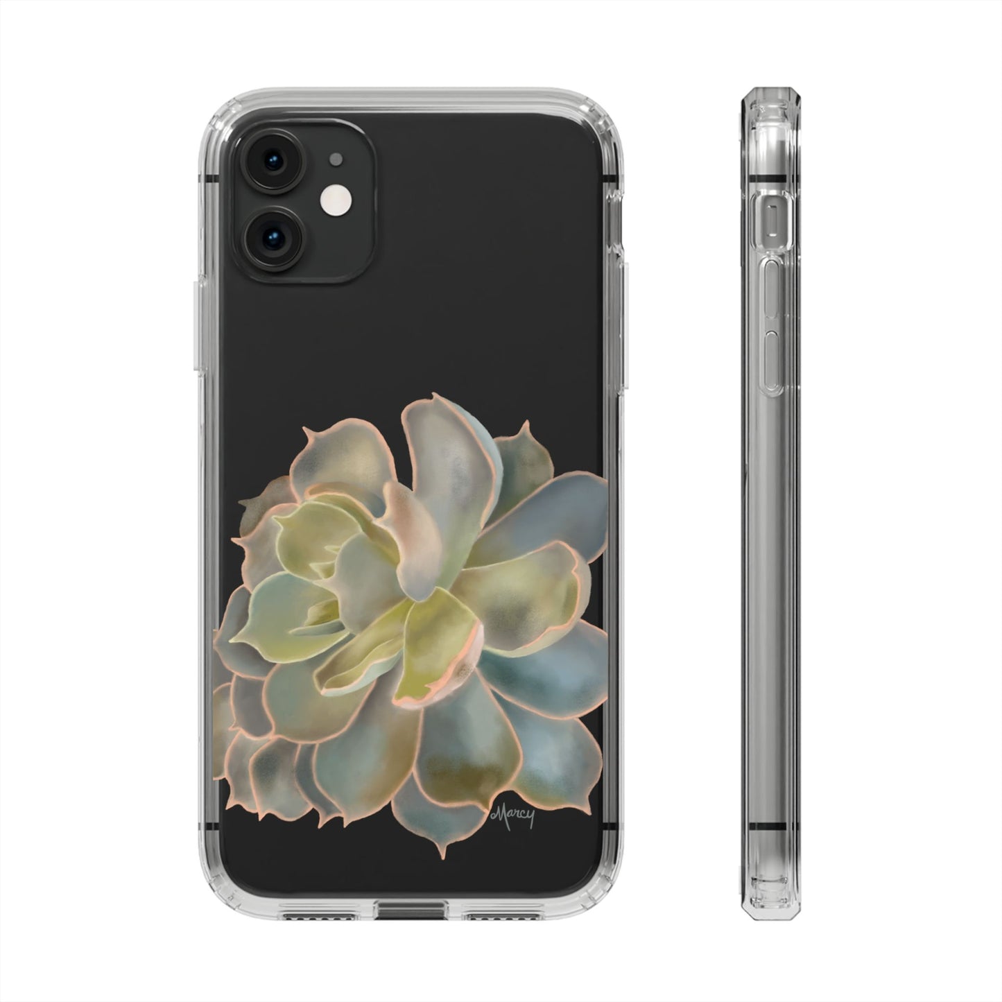 Gray and Green Succulent Clear Cases