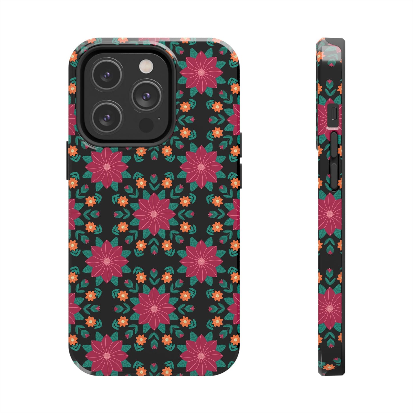 Poinsettias (pink and teal) Tough Phone Cases