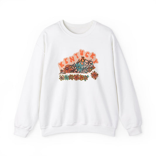 Retro 70s Flowers Kentucky State Design — Heavy Blend™ Crewneck Sweatshirt