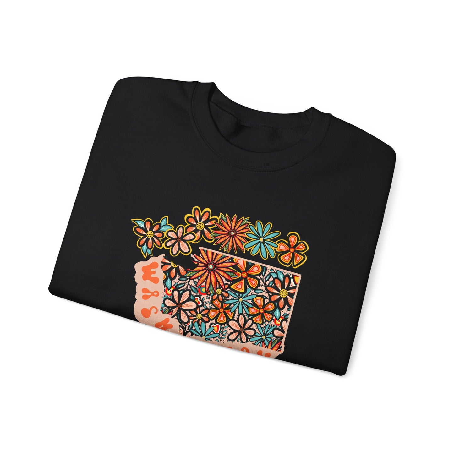 Retro 70s Flowers Washington State Design — Heavy Blend™ Crewneck Sweatshirt