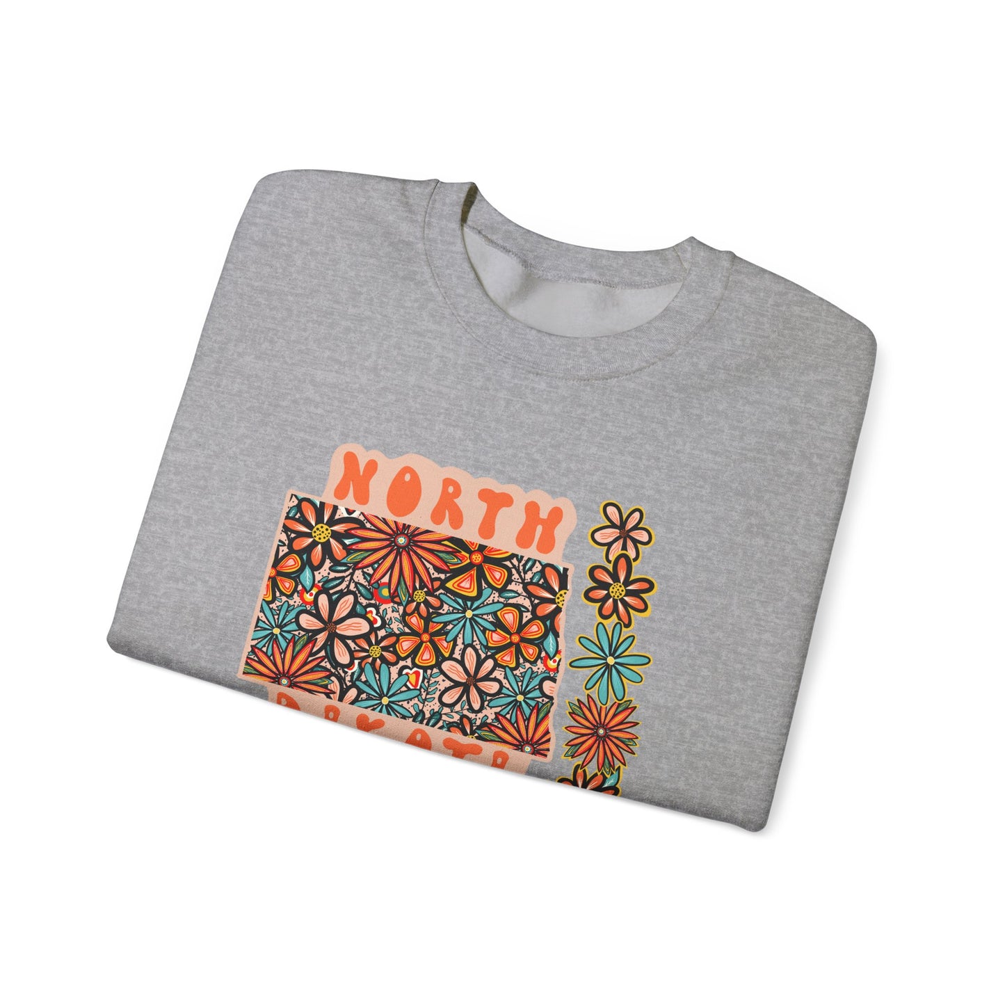 Retro 70s Flowers North Dakota State Design — Heavy Blend™ Crewneck Sweatshirt