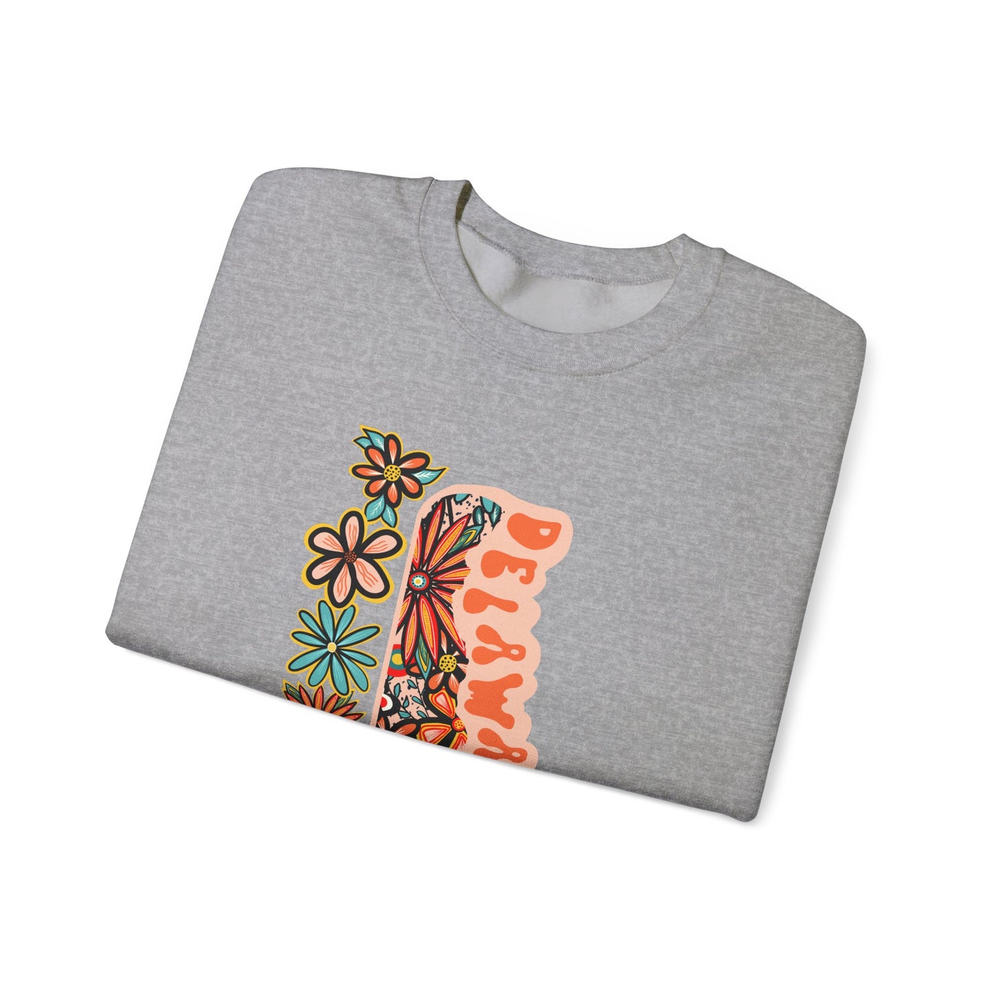 Retro 70s Flowers Delaware State Design — Heavy Blend™ Crewneck Sweatshirt