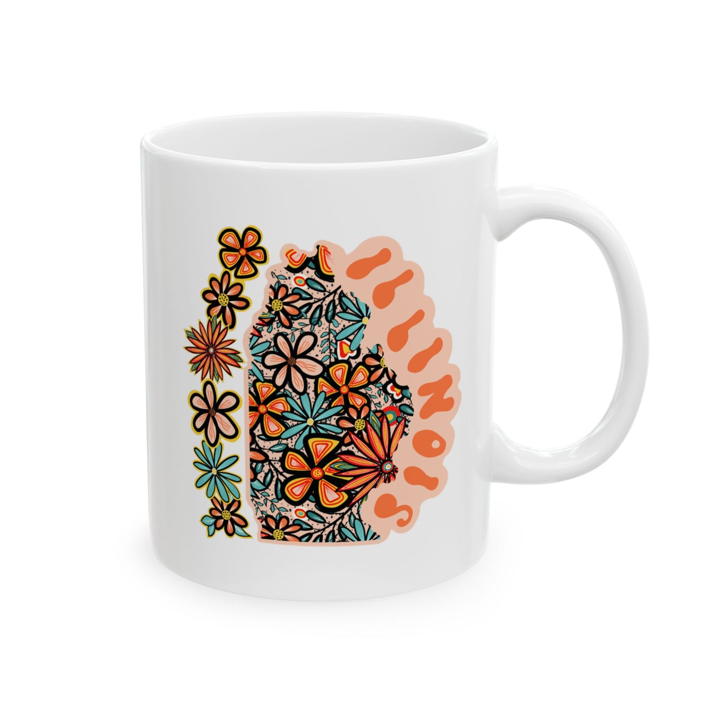 Retro 70s Flowers Illinois Ceramic Mug 11 oz and 15 oz