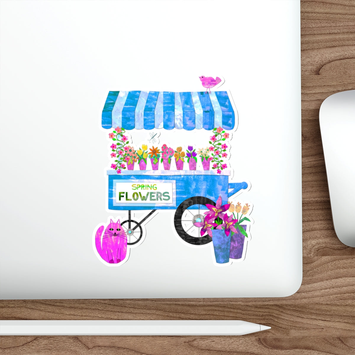 Spring Flower Cart Collage Die Cut Sticker