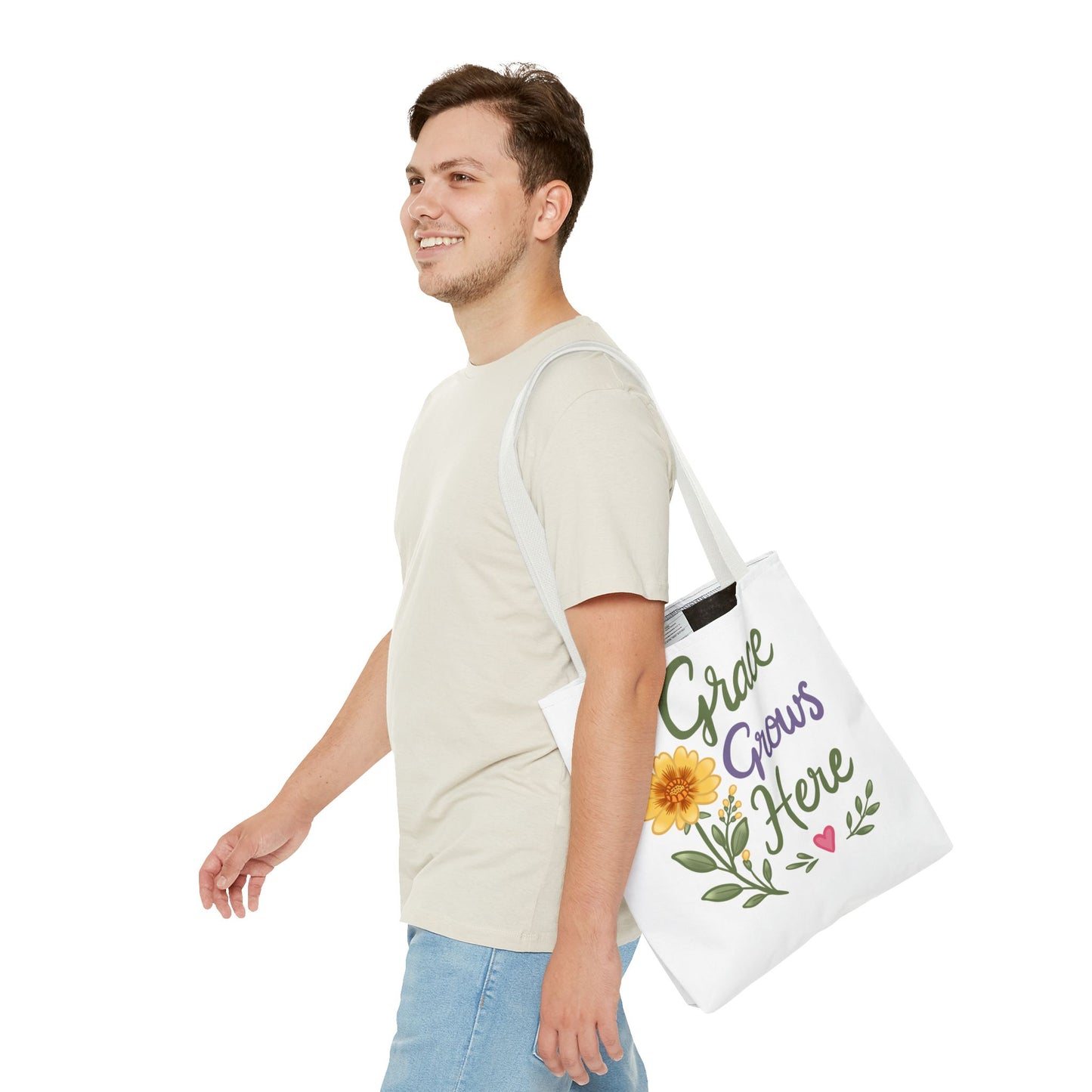 Grace Grows Here Tote - Floral Inspirational Canvas Bag