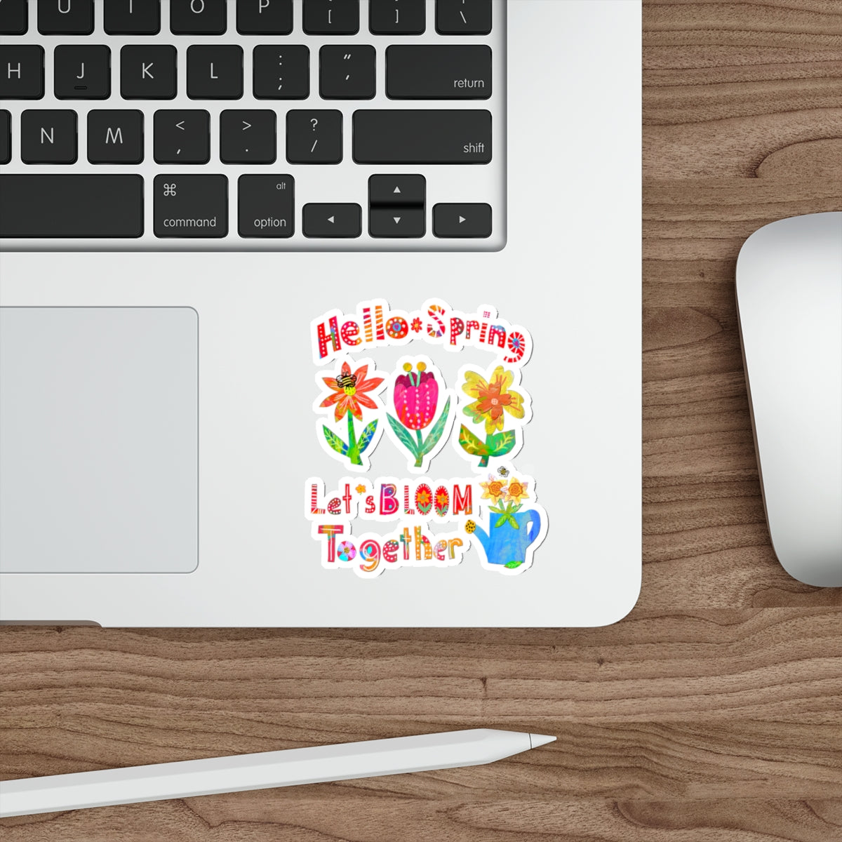 Hello Spring Cart Collage Die Cut Sticker