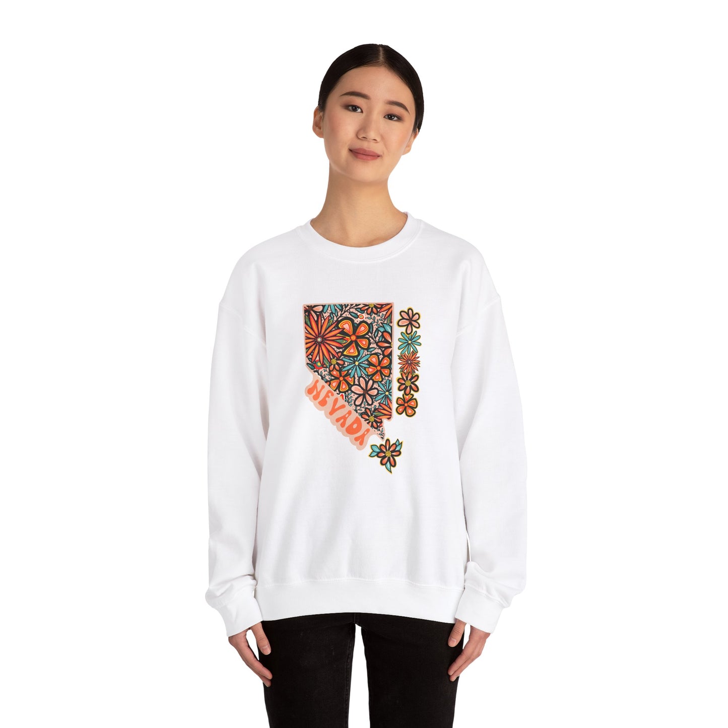 Copy of Retro 70s Flowers Nevada State Design — Heavy Blend™ Crewneck Sweatshirt