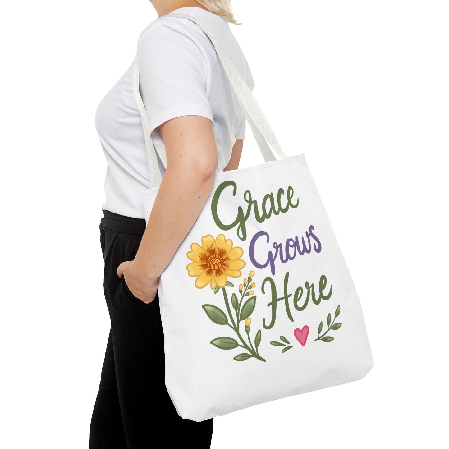 Grace Grows Here Tote - Floral Inspirational Canvas Bag
