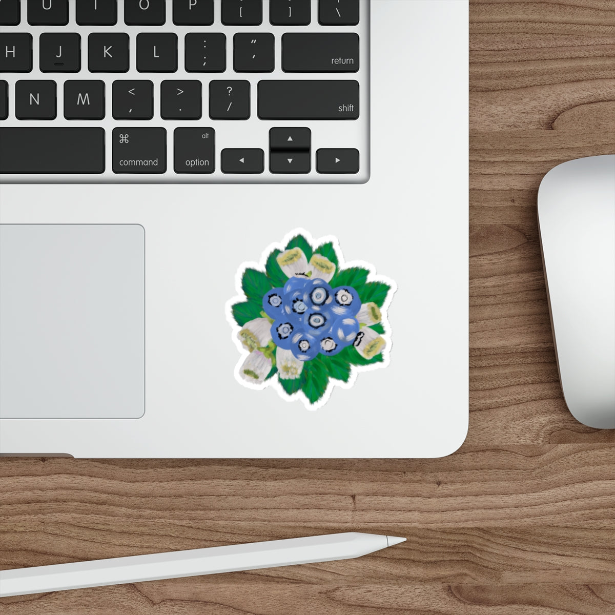 Blueberry Patch - Blueberries with Leaves and Flowers Die Cut Sticker