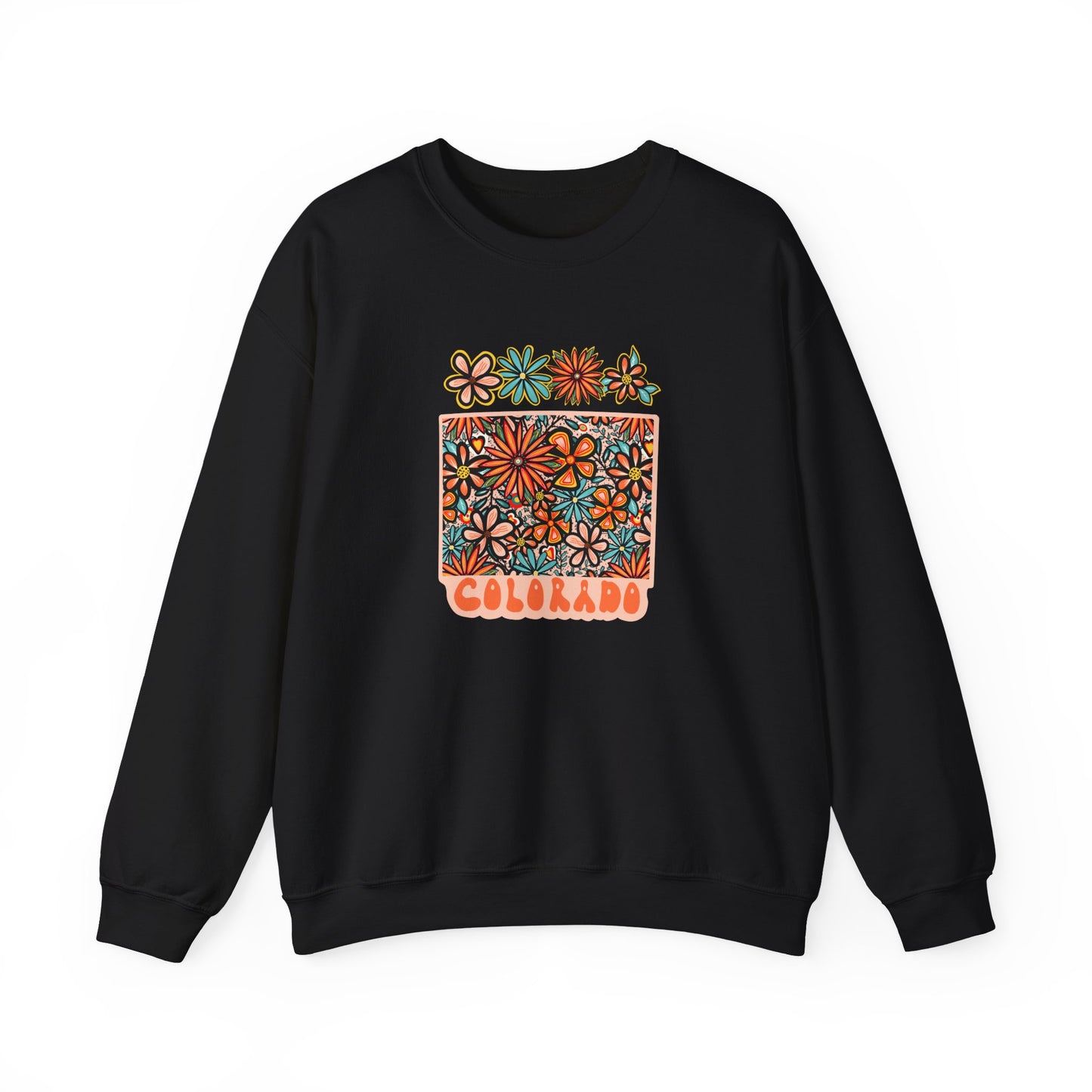 Retro 70s Flowers Colorado State Design — Heavy Blend™ Crewneck Sweatshirt