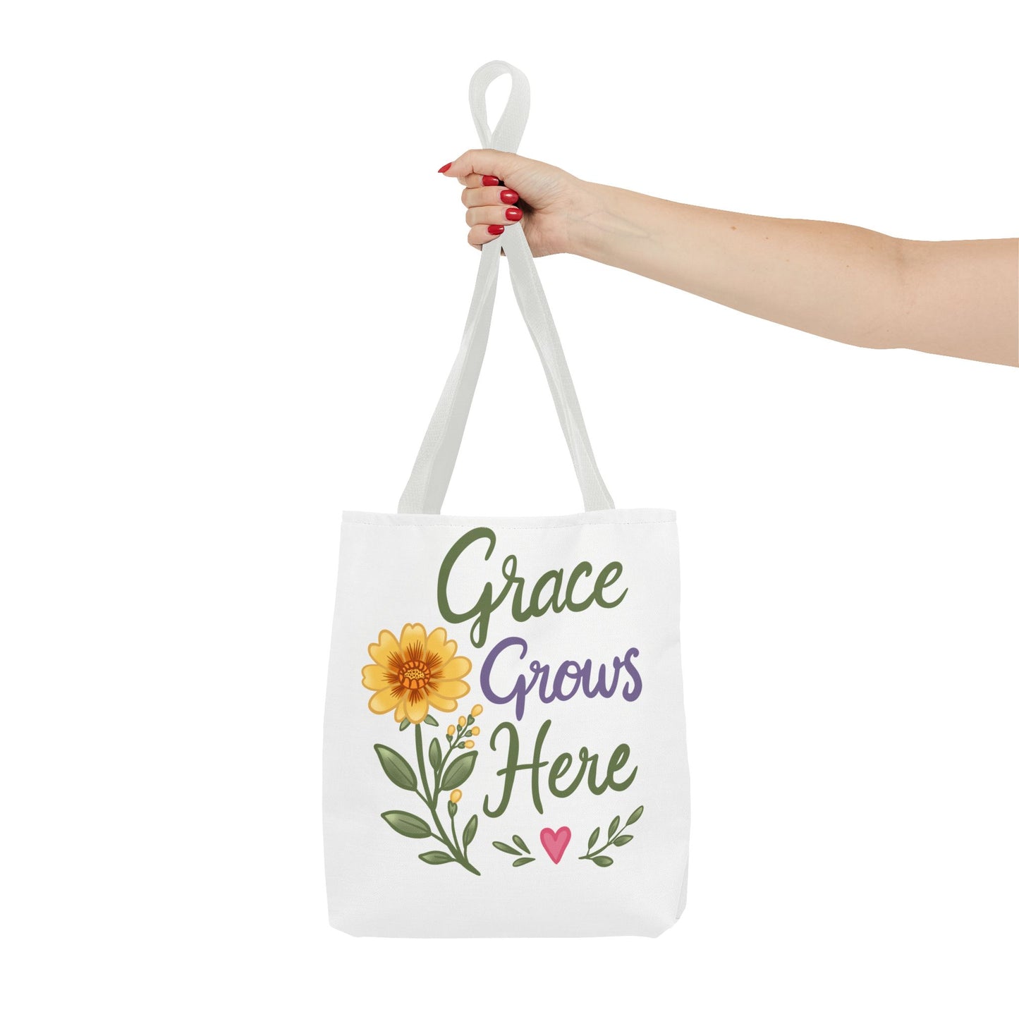 Grace Grows Here Tote - Floral Inspirational Canvas Bag